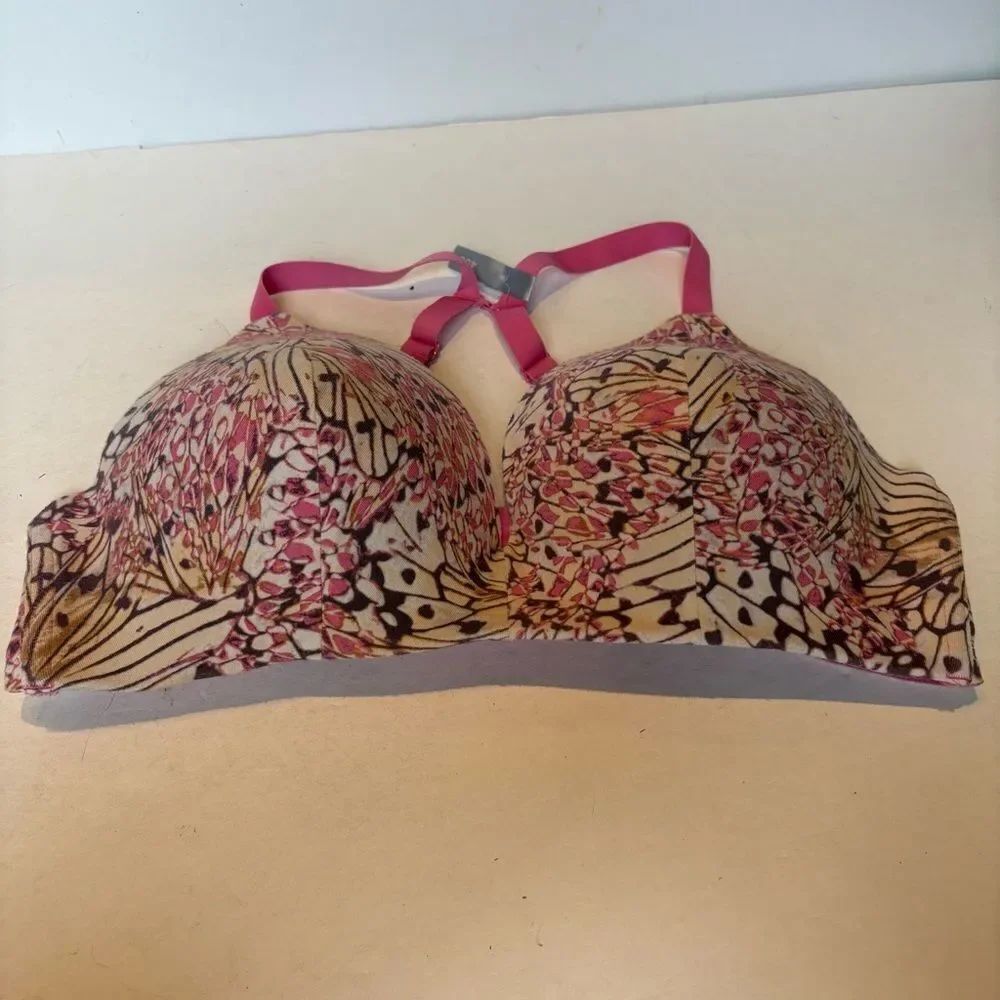Ambrielle Organic Cotton Wirefree Floral Pink/Cream Multi Bra Size 40C NWOT